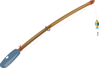 Flat Vector Illustration of a Fishing Rod with Hook and Bobber