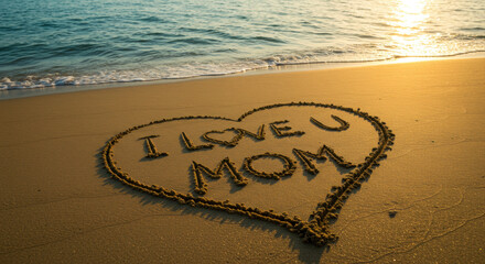 Love message on beach sand at sunset