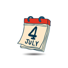 Vector illustration of a calendar page with July 4 marked, symbolizing US Independence Day. Clean and minimal design for holiday themes.