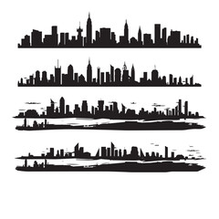 Fototapeta premium set of City silhouette in flat style. Modern urban landscape. Vector illustration , black silhouettes isolated on white background