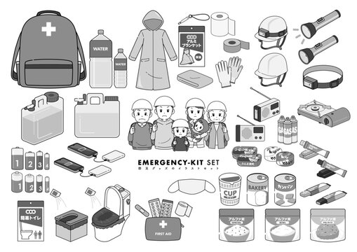 防災グッズのイラストセット