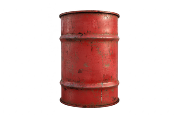 Rusty red metal barrel isolated on a transparent background
