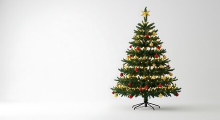Decorated christmas tree on white background