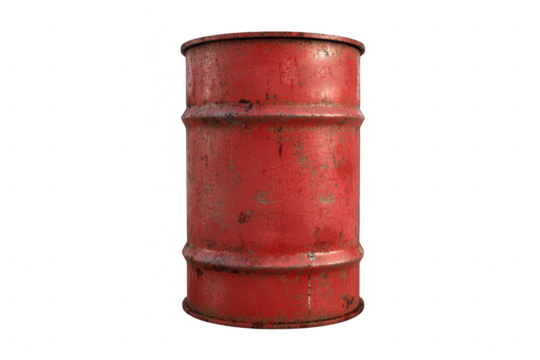 Rusty red metal barrel isolated on a transparent background