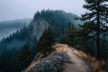 Hiker navigates foggy mountains, encountering uncertainty