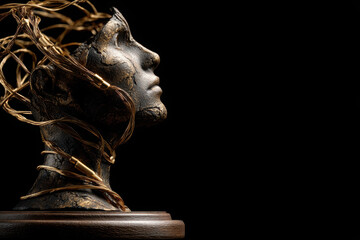 Representation of mental chaos through tangled wires and shadows