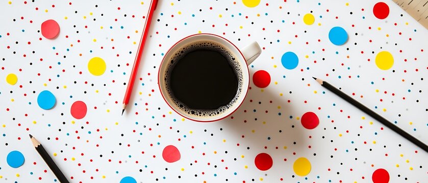 Coffee break on colorful polka dot surface - Powered by Adobe