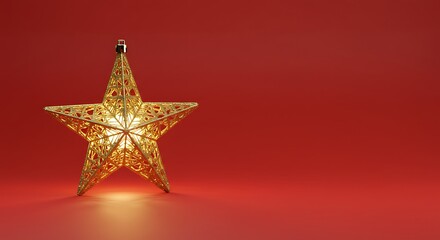 Fototapeta premium Golden star ornament on red background