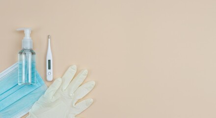 Essential Hygiene Kit for Pandemic Prevention: Hand Sanitizer, Gloves, Mask, and Thermometer