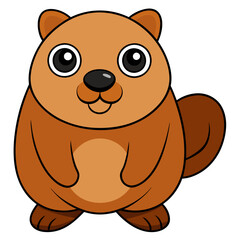 Cute cartoon beaver with big eyes and a fluffy tail silhouette
