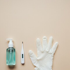 Essential Hygiene Kit: Hand Sanitizer, Thermometer, and Gloves for Health and Safety