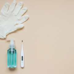 Essential Hygiene Kit: Gloves, Hand Sanitizer, and Thermometer for Health and Safety