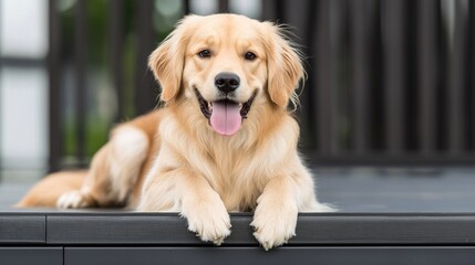 Happy Golden Retriever Relaxing Outdoors on a Sunny Day