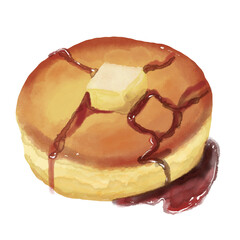 A Cheesecake topped with honey sauce and butter.