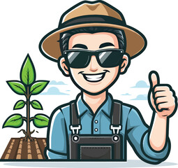 Happy Farmer with Growing Plant, Agriculture Success
