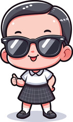 Cool Schoolgirl Thumbs Up, Cute Cartoon Illustration