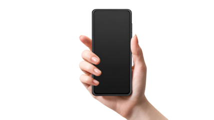 Hand holding mobile phone with blank screen