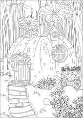 Pumpkin House Fantasy Coloring Page Vector