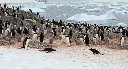 Penguin colony on ice