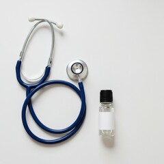 Medical Stethoscope and Medicine Bottle on White Background Healthcare Concept