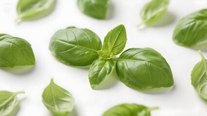 Fresh Green Basil Leaves Display