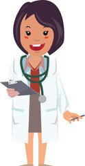 Obraz premium Vector Illustration of Smiling Female Doctor with Clipboard