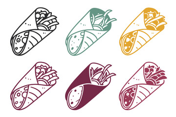 set of burrito vector silhouette illustration isolated on white background