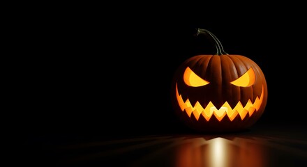 Glowing carved pumpkin halloween decoration