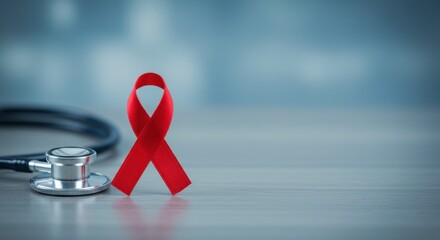 World AIDS Day Awareness Red Ribbon and Stethoscope Medical Concept