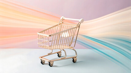 Gold shopping cart pastel background online shopping