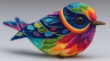 Obraz premium Vibrant Beaded Bird: A Masterpiece of Colorful Avian Art