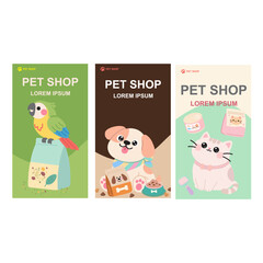 Cute Flat Pet Shop Instagram Story Templates with Animal Illustrations