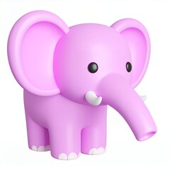 Obraz premium A charming and playful 3D rendered Cartoon illustration of a cute pink elephant with large ears, trunk, and tusks standing on a white background, offering a cheerful and delightful aesthetic.