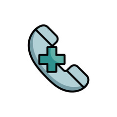 Fototapeta premium Medical Assistance Hotline Cartoon Phone Icon with Plus Sign for Emergency Healthcare Calls