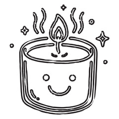 Kawaii Candle Doodle Illustration with Smiling Face