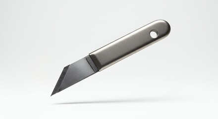 Stainless steel utility knife isolated overhead view
