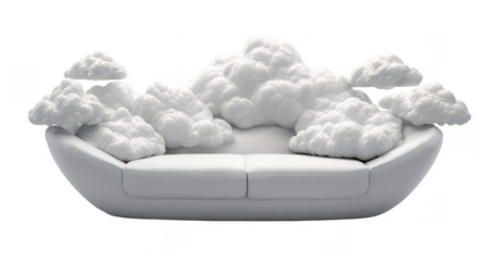 White sofa with fluffy cloud-like cushions
