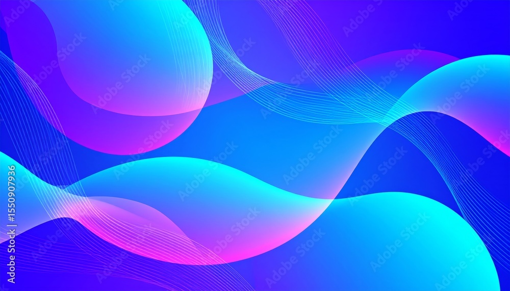 Wall mural a vibrant abstract blue background with dynamic wave patterns and futuristic light curves, perfect f
