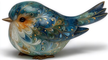 Hand-painted Teal Blue Bird Figurine