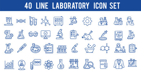 40 line Laboratory icon set . laboratory, experiment, science, icon, test tube, microscope, flask, chemical, biology, research, laboratory, technician, line, vector