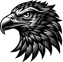 Retro linocut eagle side view illustration. Perfect for classic wildlife branding, patriotic art, and vintage logos.