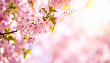 Pink cherry blossoms blooming beautifully on a tree branch in spring, showcasing the delicate beauty of nature's floral season