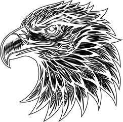 Side view of majestic bald eagle. doodle vintage vector ideal for patriotic, rustic, or outdoor-themed graphics.