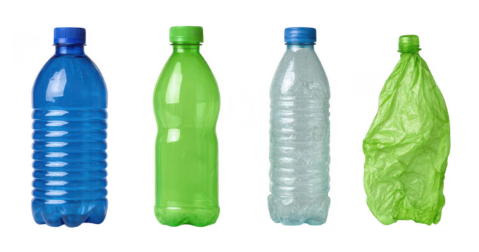 Four plastic bottles, various stages of use and condition
