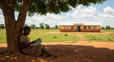 A Young Girl's Pursuit of Knowledge Under a Tree near Corola's School in Rural Africa