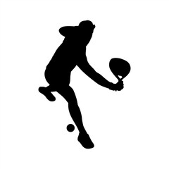 Padel Player Jumping to Hit the Ball Silhouette Illustration, Dynamic Male Athlete Playing Padel in Action Pose