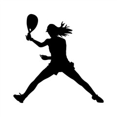 Female Padel Player Silhouette in Dynamic Jump Pose, Athletic Woman Playing Padel in Action Silhouette
