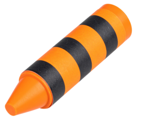 Bright Orange Crayon with Black Wrapper Stripes, Isolated on Transparent PNG