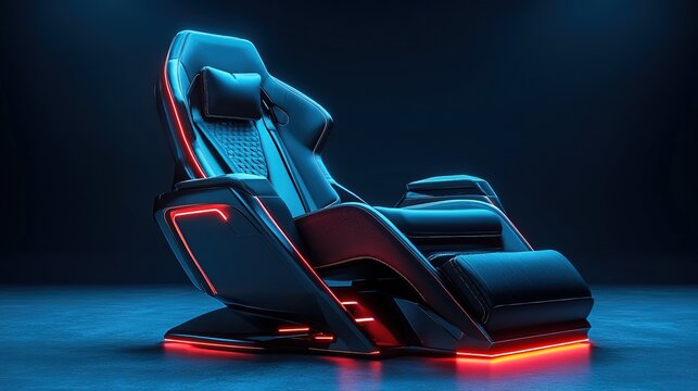 A high-tech gaming chair with built-in haptic feedback and glowing edges 
