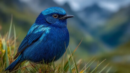 Fototapeta premium Vibrant Bluebird in Mountainous Habitat